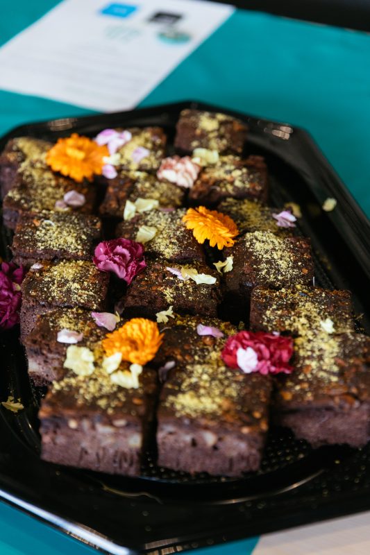 Raw desserts with edible flowers